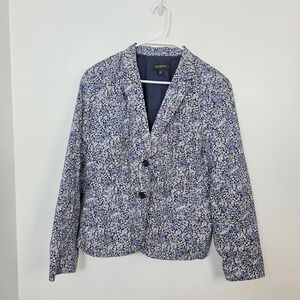 Talbots Navy White Purple Ditzy Floral Feminine Preppy Dressy Blazer Size 16